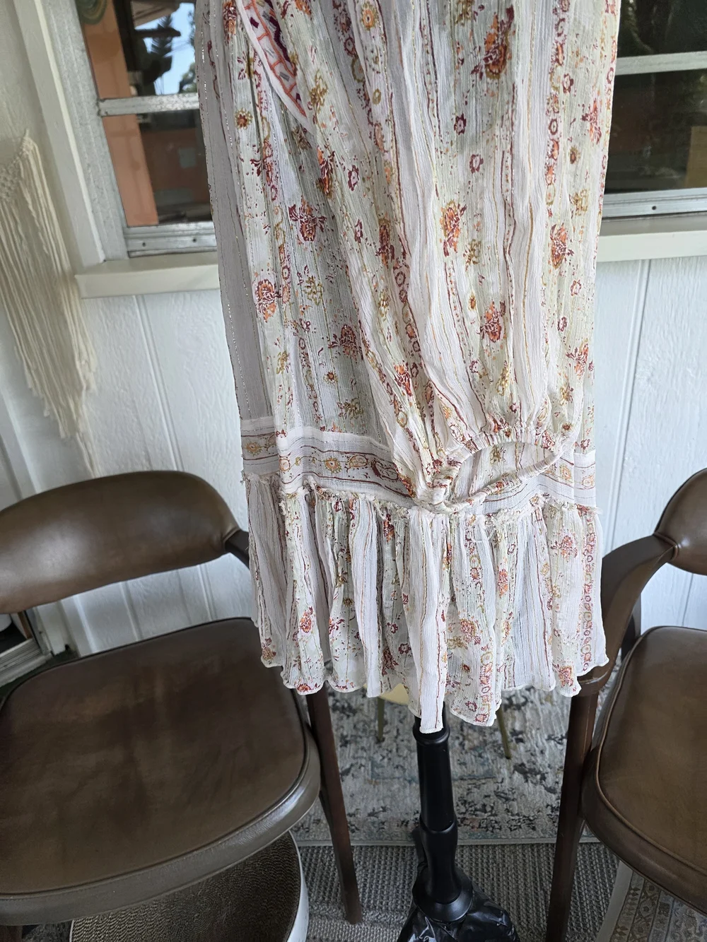 Free People Boho Tunic Mini Dress Sheer Dance Magic Ivory Floral Small
